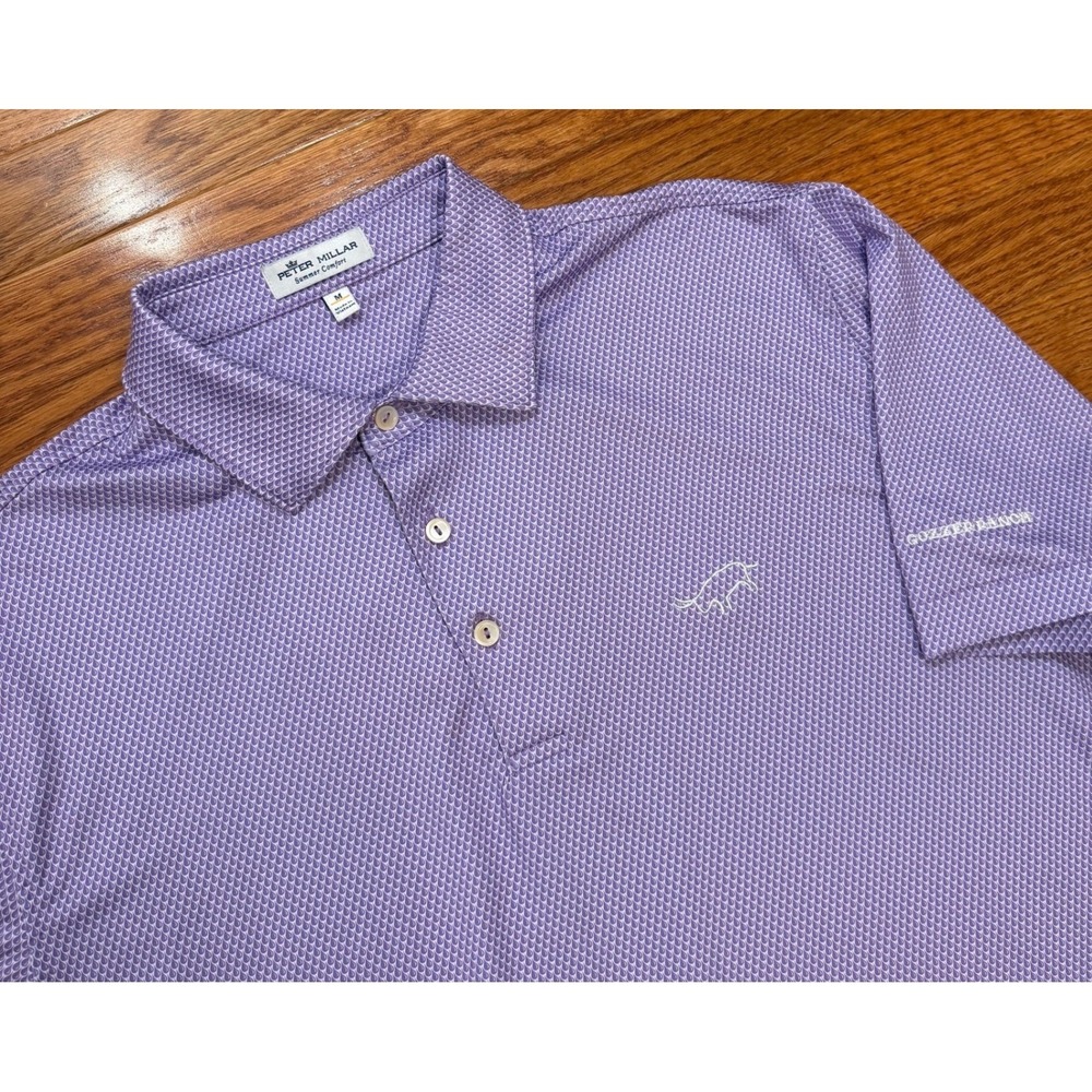 Peter Millar Summer Comfort Gozzer Ranch Golf Polo Shirt Mens Medium Purple AOP